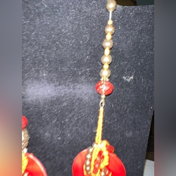 Shell Pearl Disc And Beaded Mini blings Hippie Boho Orange Necklace - Picture 5 of 7